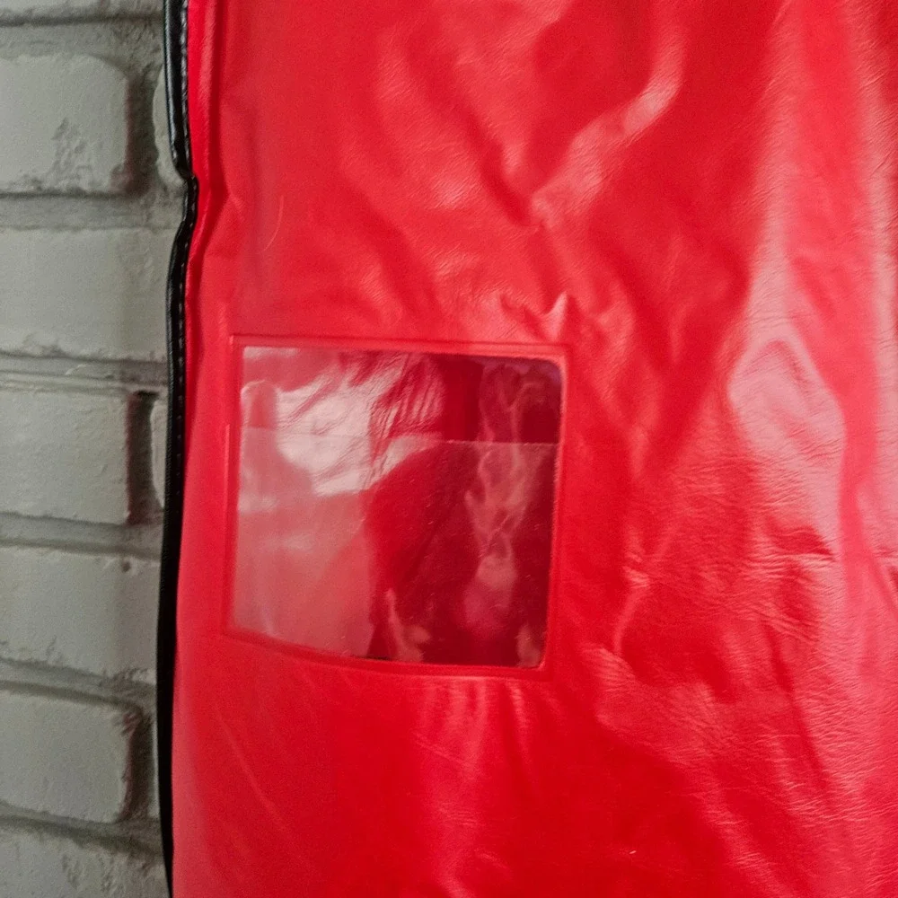 Vintage W.W. Mark Clothiers Red Vinyl‎ Garment Bag & Wishbone Wooden Suit Hanger